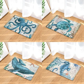 

Marine Animal Doormat Entrance Door Bathroom Floor Mat Hallway 3D Turtles Octopuses Anti-Slip Kitchen Carpet Living Room Bedroom