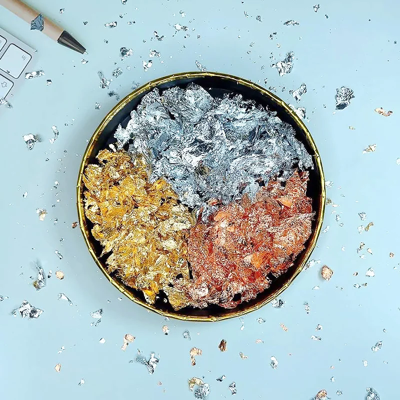 Imitation Gold Sliver Color Foil Sequins Glitters Craft Leaf Flake Sheets Bulk Foil Paper For Gilding DIY Nail Art Decor
