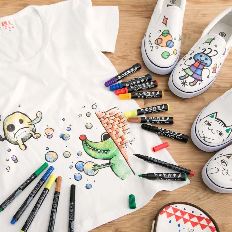 8 Colors Graffiti Markers Painted Pen Non-woven Fabric T-shirt Liner Textile Ink Cloth Paint Color DIY Design for Artist
