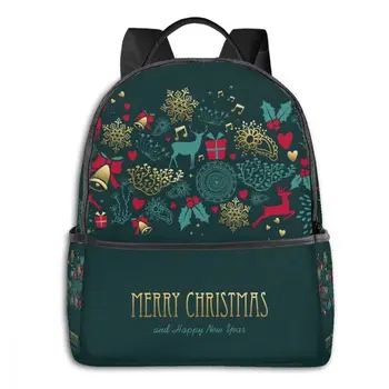 

Merry Christmas Golden Deer Elements Backpack Boy Girl School Bag for Teenager Student Shoulder Bag Travel Bag