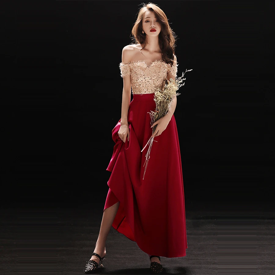 Вечерние платья с вырезом лодочкой Sequine Robe De Soiree с открытыми плечами элегантное торжественное платье E102 трапециевидное в пол вечернее платье