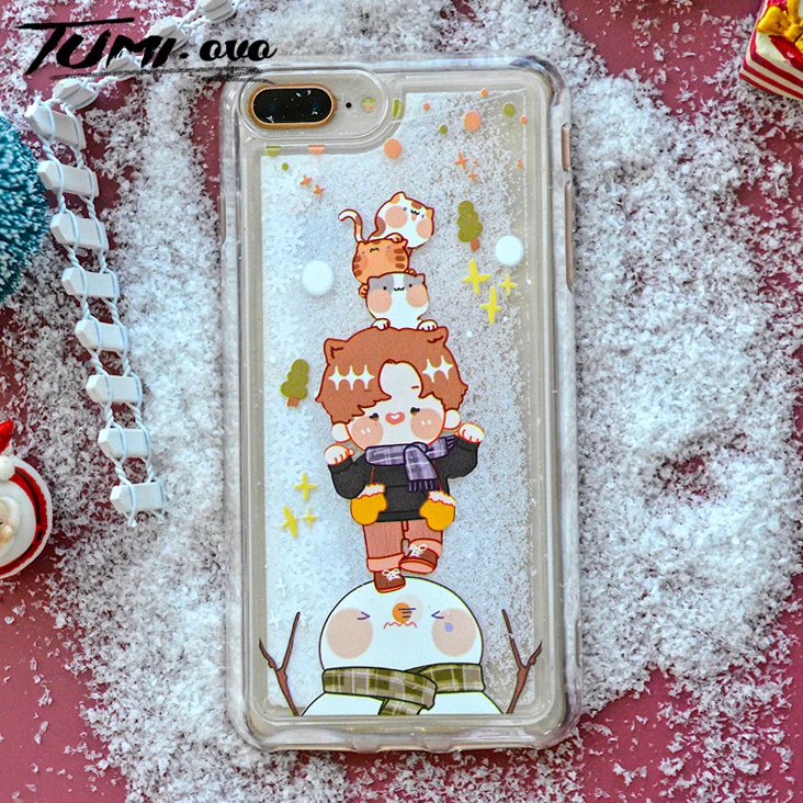 Original Air Cushion Snowflake Christmas Case For iPhone 7 8 6 Plus Soft TPU Quicksand X Xr Xs Max Cover 11 Pro | Мобильные телефоны