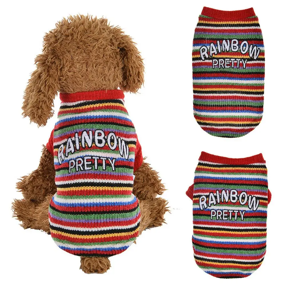 Зимняя одежда для домашних собак и котов с принтом радуги, пальто, свитер, теплая одежда