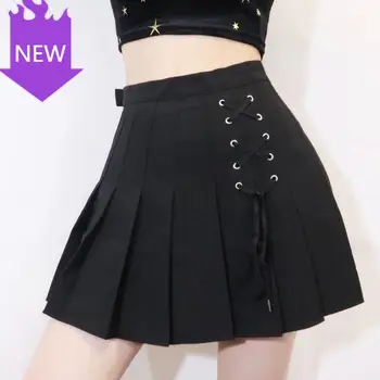 

Pleated Skirt Wind Cosplay Skirt Kawaii Female Mini Skirts Short Under Women Lace Up Front Fashion Preppy Style High Waist