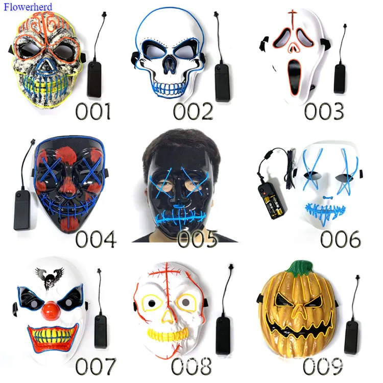 Maschera Incandescente El Luce Fredda Halloween Spaventamento Maschera Horror Sanguinante Nera Led Maschere Mascherate Per Feste Maska Maschera Incand