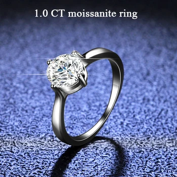 Classic Solitaire Round Brilliant Moissanite Engagement Ring 1 Carats 4 Prong Sterling Silver Rings For Women Promise Gift