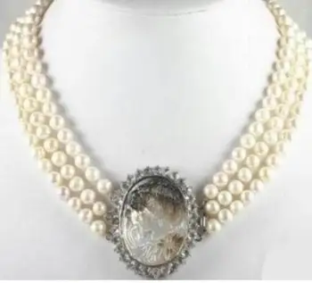 

Free shipping 3 ROW 7-8MM WHITE Akoya PEARL SHELL CLASP NECKLACE