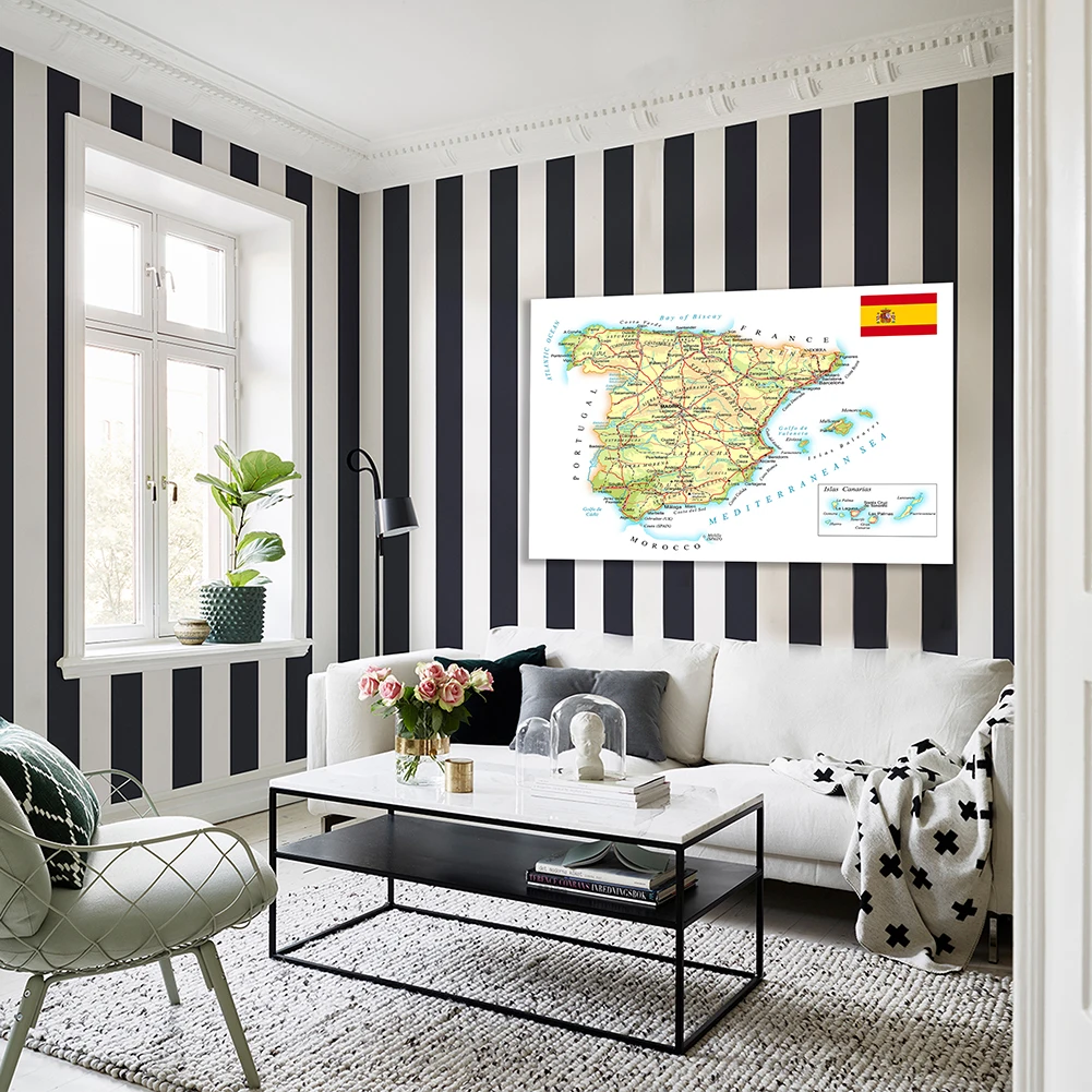 150*100cm Road and Rail Network of The Spain Map Non-woven Canvas Painting Wall Poster Office School Supplies Home Decoration spain road map