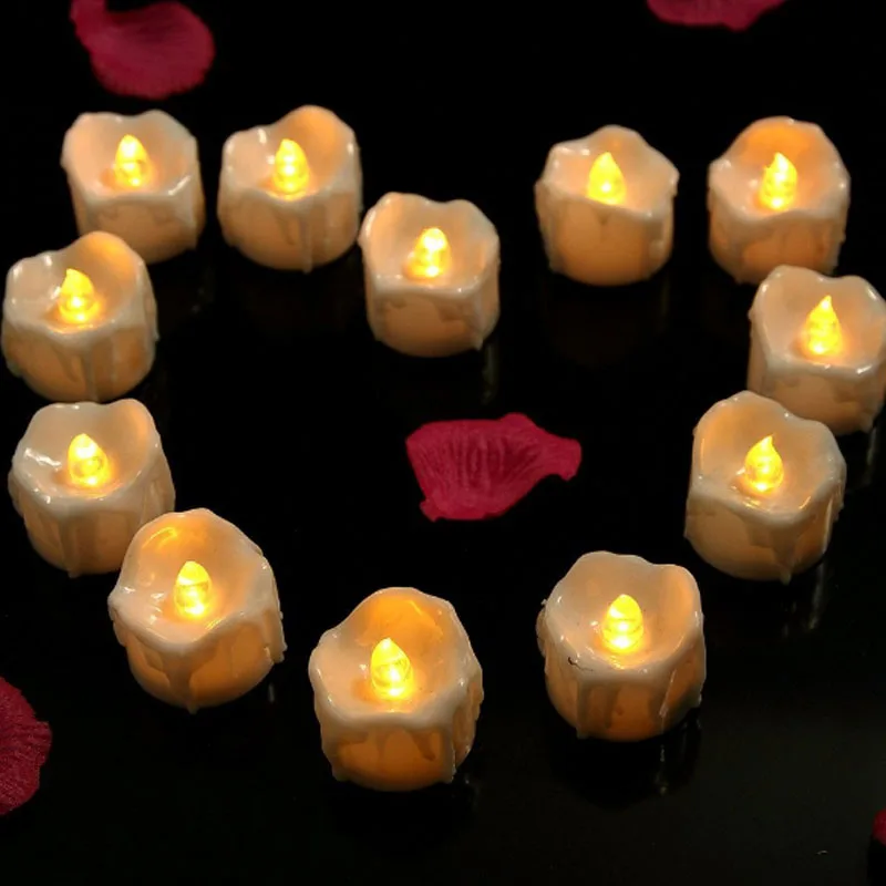 12pcs Yellow Flicker Battery Candles/ Plastic Electric Candles/ Flameless Tea Lights For Christmas Halloween Wedding Decoration