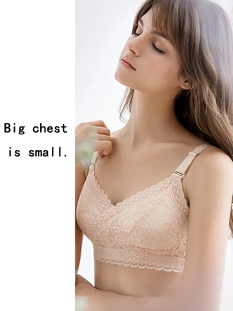 

Underwear Women's Ring-less Breathable Thin Summer Bra with Large Chest and Small Adjustment