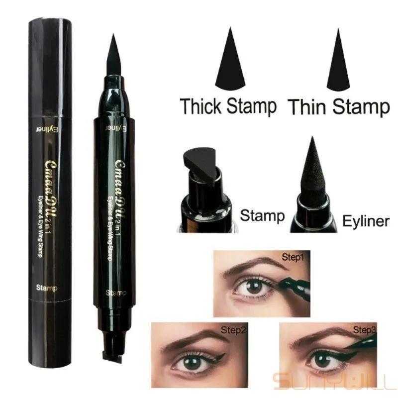 CmaaDu жидкий Eyesliner супер водонепроницаемый черный двуглавый штампы подводка для глаз карандаш для глаз maquiagem инструмент для макияжа TSLM1