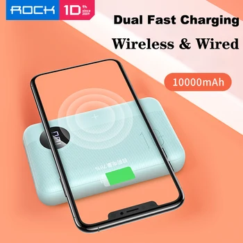 

ROCK Power Bank 10000mAh Portable Fast Charger QC3.0 Qi Wireless Charging for iPhone 11 Pro XS 8 USB PD Poverbank Digital LED