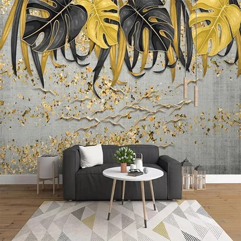 

Modern Abstract Golden Leaf Mural Wallpaper 3D Art Home Decor Living Room Bedroom Study Creative Wall Painting Papel De Parede