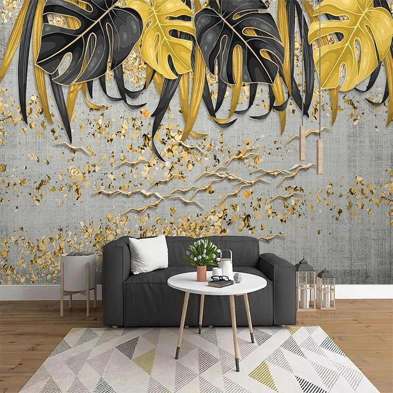 pic Art Creative Wall Painting Ideas For Living Room modern abstract golden leaf mural wallpaper 3d art home decor living room bedroom study creative wall painting papel de parede