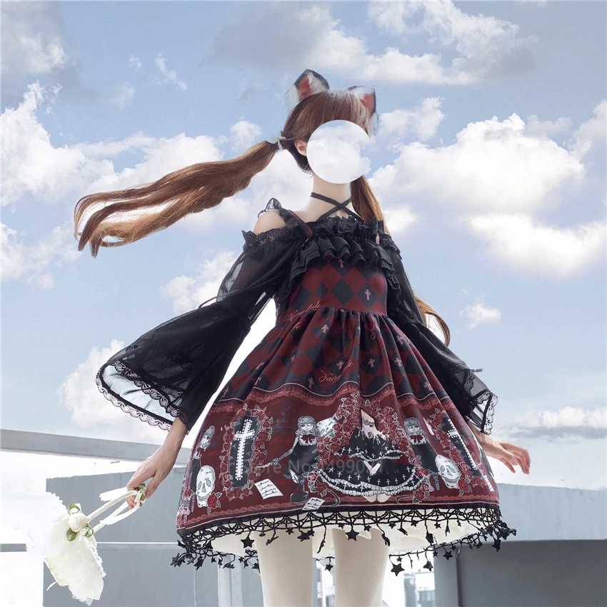 Женский костюм для косплея Lolita Ghost готическое платье из фатина на бретелях с