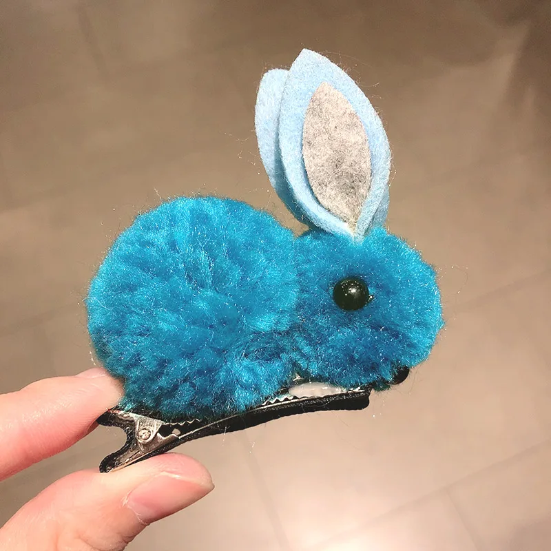Милый красочный мультяшный 3D плюшевый кролик, эластичная повязка для волос, повязка для волос для девочек, заколка, милая заколка, резинка, аксессуары для волос - Цвет: blue hairpin