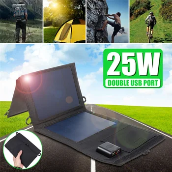 

25W Folding Solar Panels 5V 2A Dual USB Sun Power Waterproof Solar Cells Charger Output Devices Portable for Smartphones