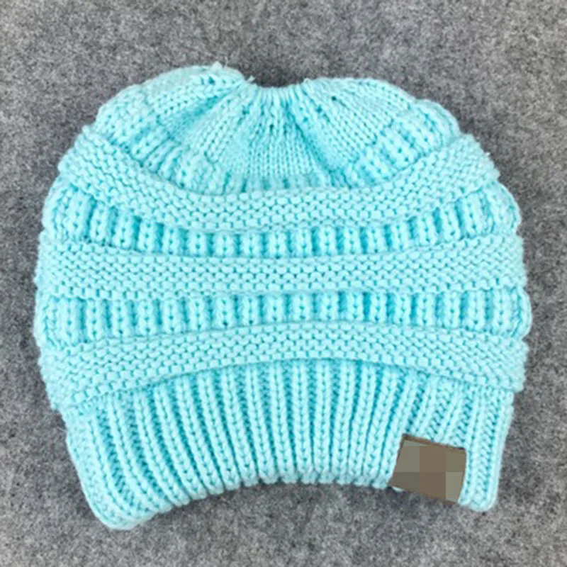 Sky blue Зимняя брендовая теплая шапка «конский хвост», женская шапка, мягкие вязаные зимние шапки бини для женщин, теплая шапка-булочка, зимняя шапка с биркой - Цвет: Sky blue