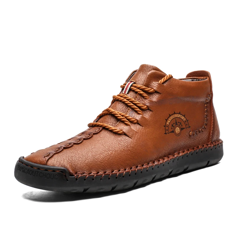Mazefeng/зимние мужские ботинки; кожаные зимние ботинки с высоким берцем; теплые водонепроницаемые ботильоны на меху; Мужская зимняя обувь; Дополнительный размер 49 - Цвет: NO Fur Khaki
