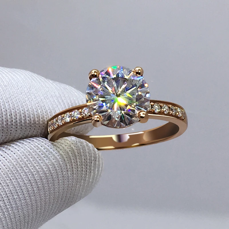 

High Quality 14K Rose Gold Moissanite Ring 4 claws Engagement Anniversary Ring VVS1 Moissanite jewelry Custom made