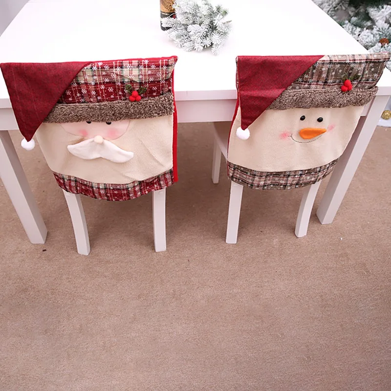 Creatieve Leuke Kerst Vierkante Sneeuwvlok клетчатая Крышка для стула Kerstman Rode Hoed Decoratie Voor Thuis ресторанный отель