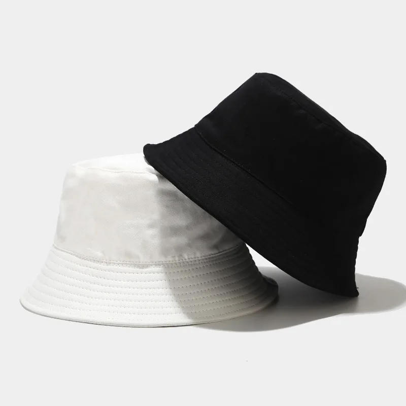 Oloey Summer White Double-sided Simple Bucket Hat Women Solid Flat Big Brim Casual Men's Beach Sun Hat Soft Shade Fisherman Hats