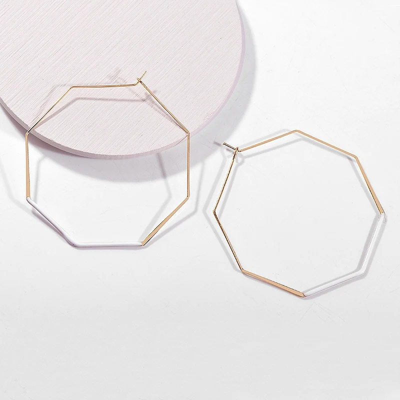 

New Fashion Jewelry Smooth Octagon Big Hoop Earrings for Women Large Geometric Hollow Statement Loop Earring