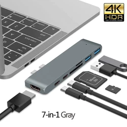 4K USB-C Hub with HDMI and Charging Port, SD/TF Card Reader (2T 7 in 1 Gray)