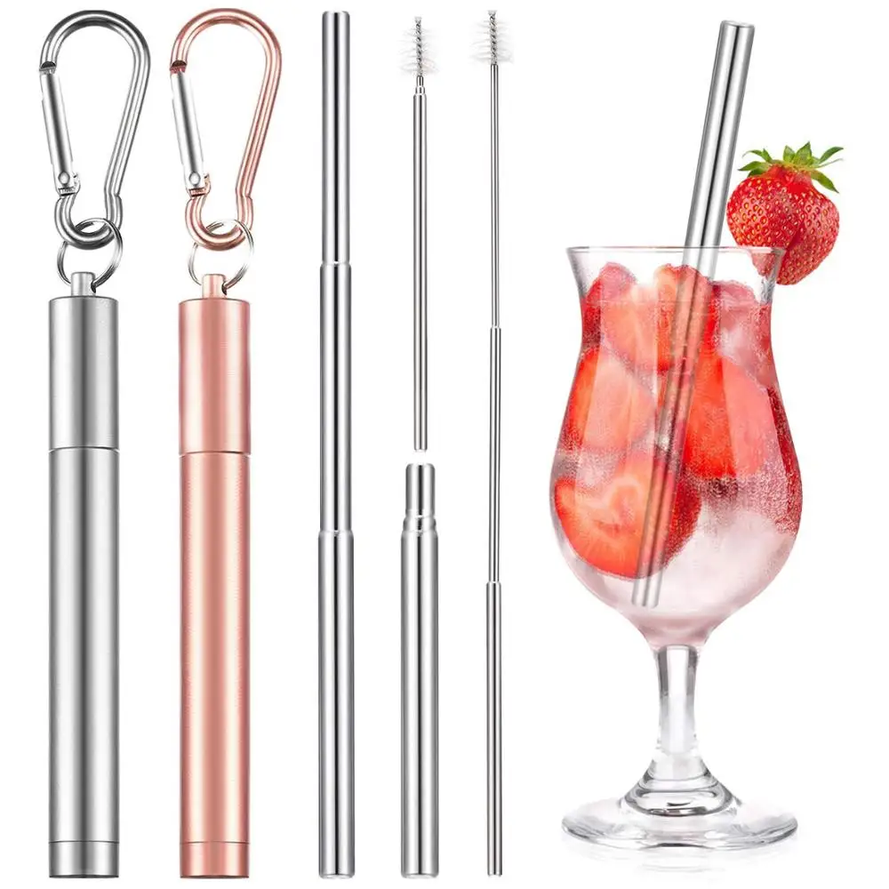 

MyLifeUNIT Portable Reusable Straws Telescopic Metal Straws with Case Keychain and Cleaning Brush
