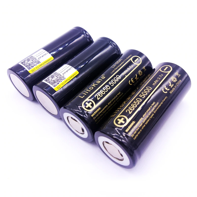 4 Pezzi Liitokala 26650-50A 5000Mah 26650 Li-Ion 3.7V Batteria Ricaricabile Per Torcia 20A