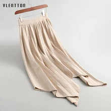 Осенне-зимняя Корейская Асимметричная Длинная вязаная юбка женская элегантная с высокой талией однотонная Повседневная Шерстяная трикотажная плиссированные женские юбки Saia