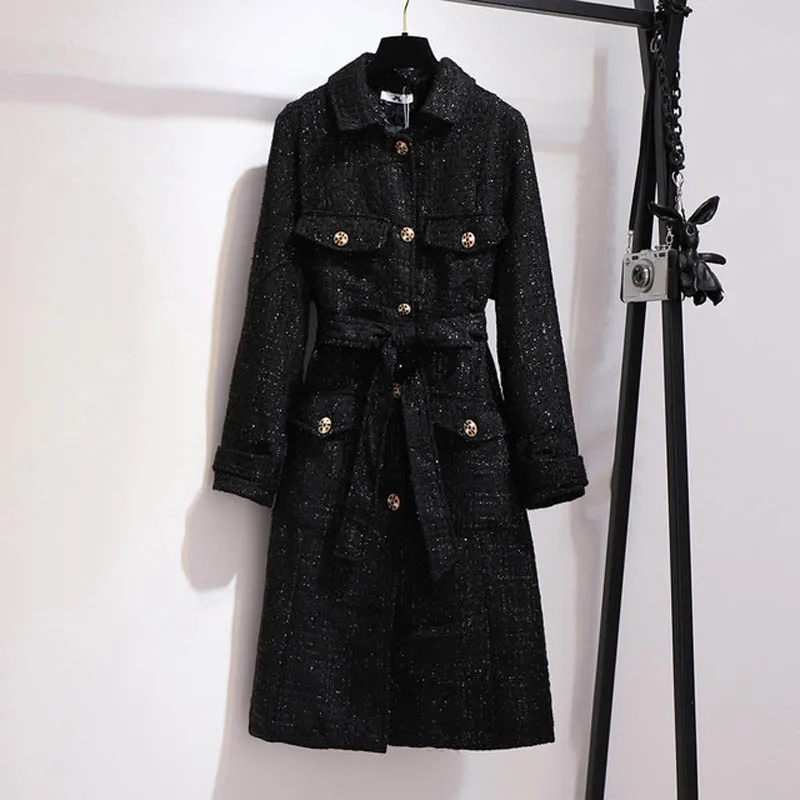 Осенне-зимнее женское пальто размера плюс, обхват груди 160 см, 6XL, 7XL, 8XL, 9XL, 10XL, шерстяное Женское пальто черного цвета - Цвет: Черный