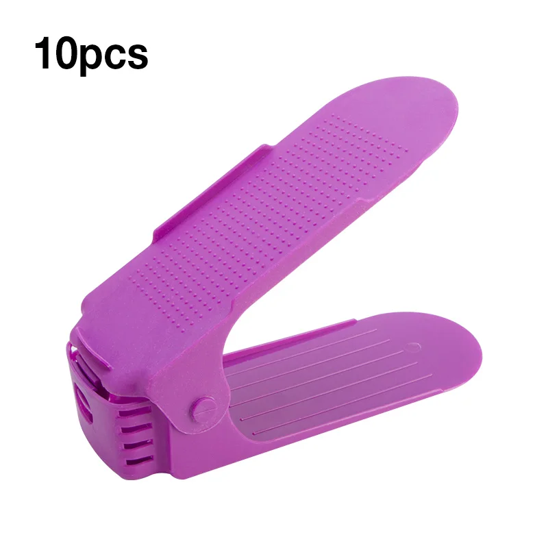 purple 10pcs Durable Colorful Adjustable Shoe Organizer Footwear Support Storage Shoe Rack Stand Space Saving Cabinet Closet Stand Shoe - Цвет: purple