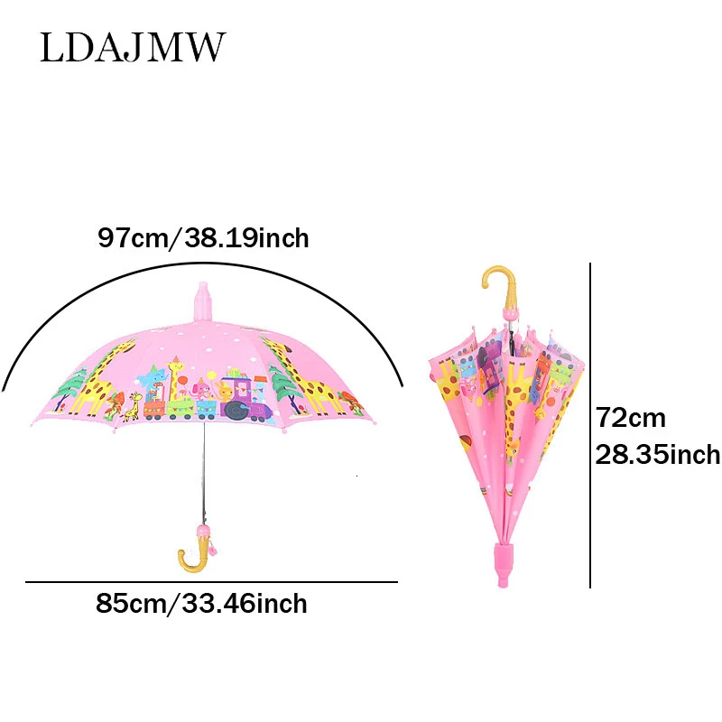 Safety Portable Children Umbrella Student Umbrella Cartoon Animal Pattern Long Handle Umbrella Wedding Shooting Tool