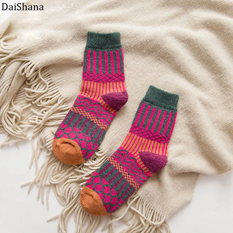 DaiShana, новинка года, зимние толстые теплые женские шерстяные носки, цветные носки, модные повседневные хлопковые носки в европейском и американском стиле