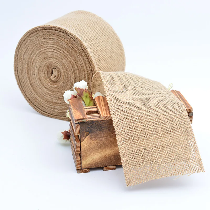 Description Picture 2 of item1-10 Meters/Roll 100% Natural Jute DIY Crafts Gift Package Burlap Lace Hessian Hemp Ribbon Vintage Rustic Wedding Party Decor