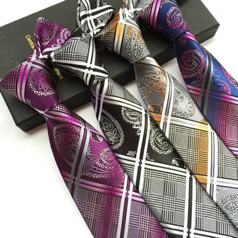 Classic 8cm Formal Tie Black Bule Striped Plaid Jacquard Necktie For Men Business Wedding Neckwear Gift Accessories Ties Gravata