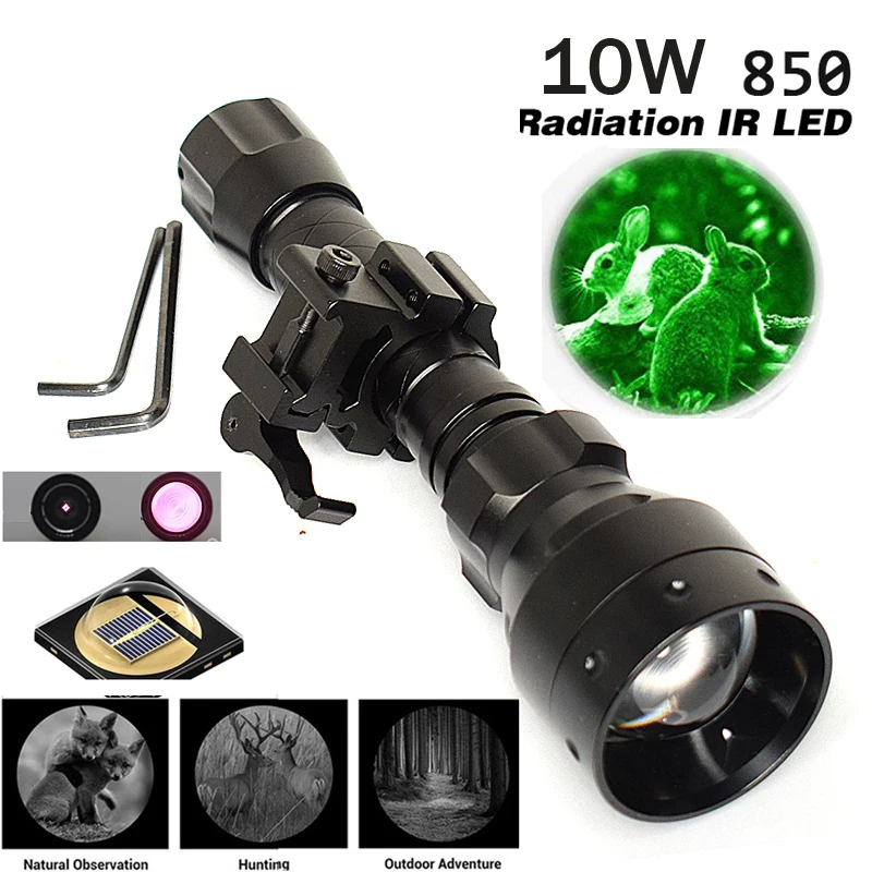 IR Night Vision Flashlight 10W 850nm LED Zoomable Flashlight Infrared