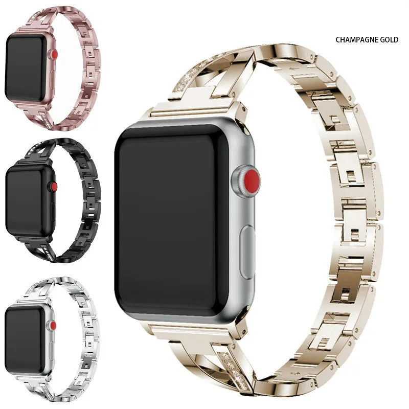 Ремешок из нержавеющей стали для iWatch 5 4 3 2 1 Series с металлическим ремешком Стразы 38