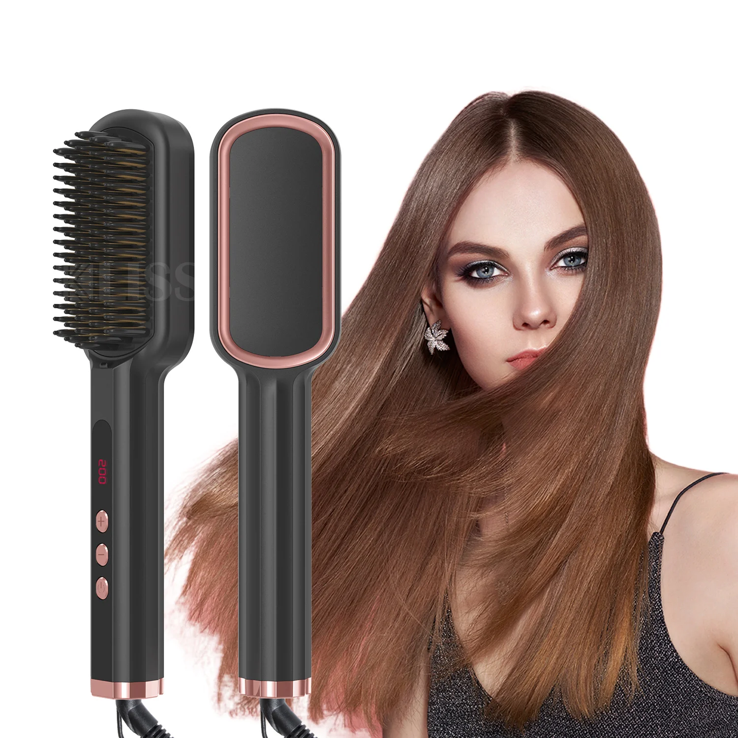 Multifunctional Hair Straightening Heated Brushes Ceramic Curler