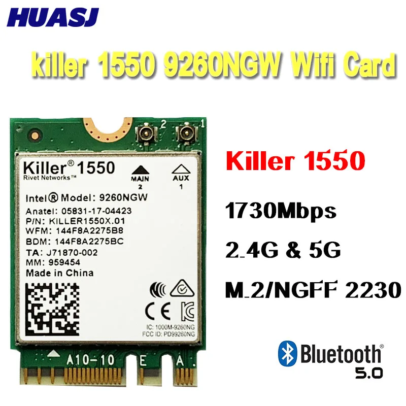 Huasj Per Killer 1550 Intel 9260 9260Ngw Ngff 1730Mbps Wifi + Bt 5.0 802.11Ac Wifi Card