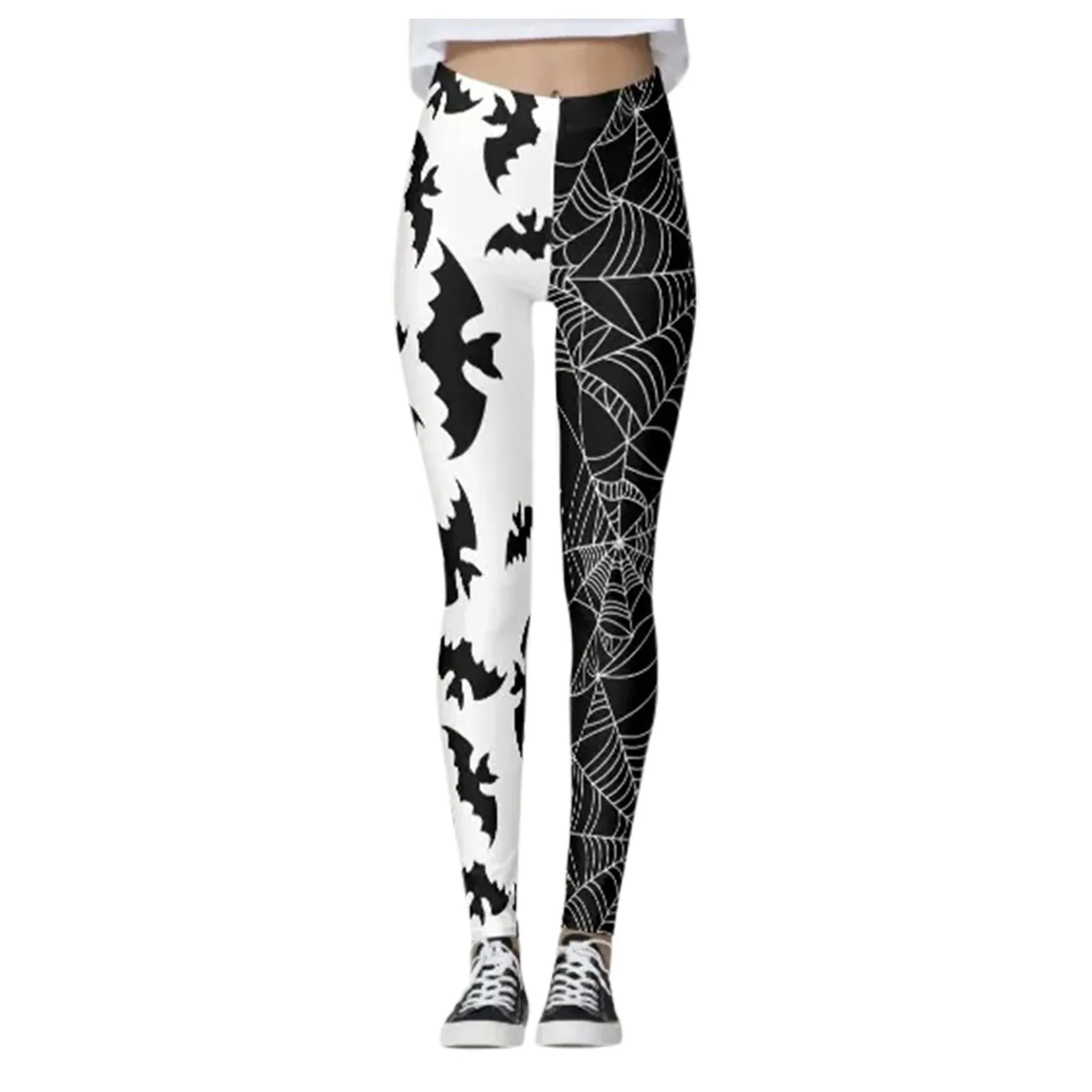 new Skull Halloween Running Leggings Trousers Elastic Fitness High Waist Women Joggers Splicing Printing Bat Urban Vintage Pants 2