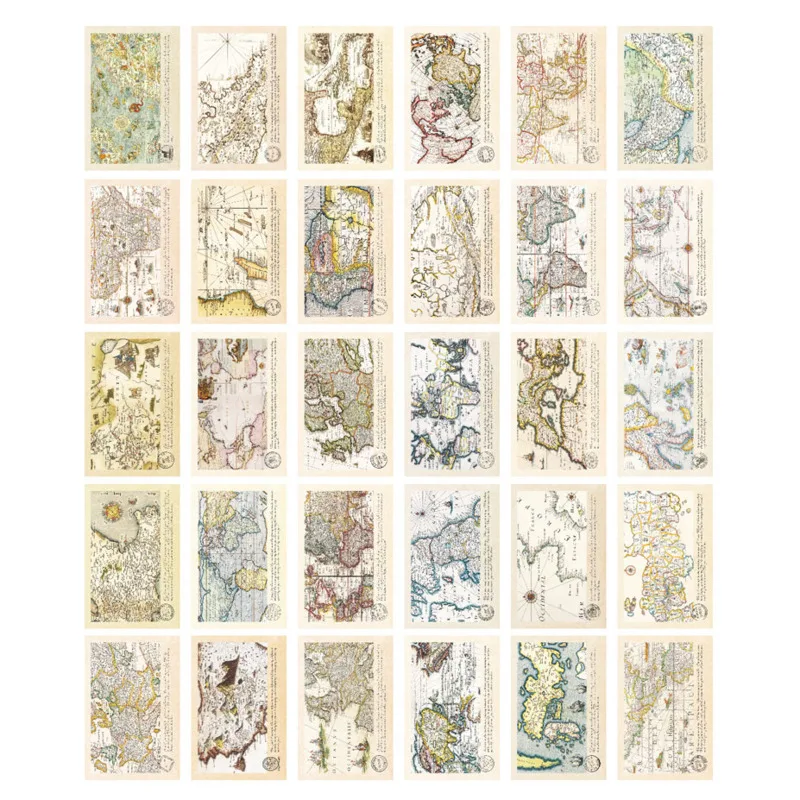 30pcs Retro World Travel Map Postcard Writable Decoration Cards Journal Wall Sticker Photo Props Greeting Paper Stationery Gift