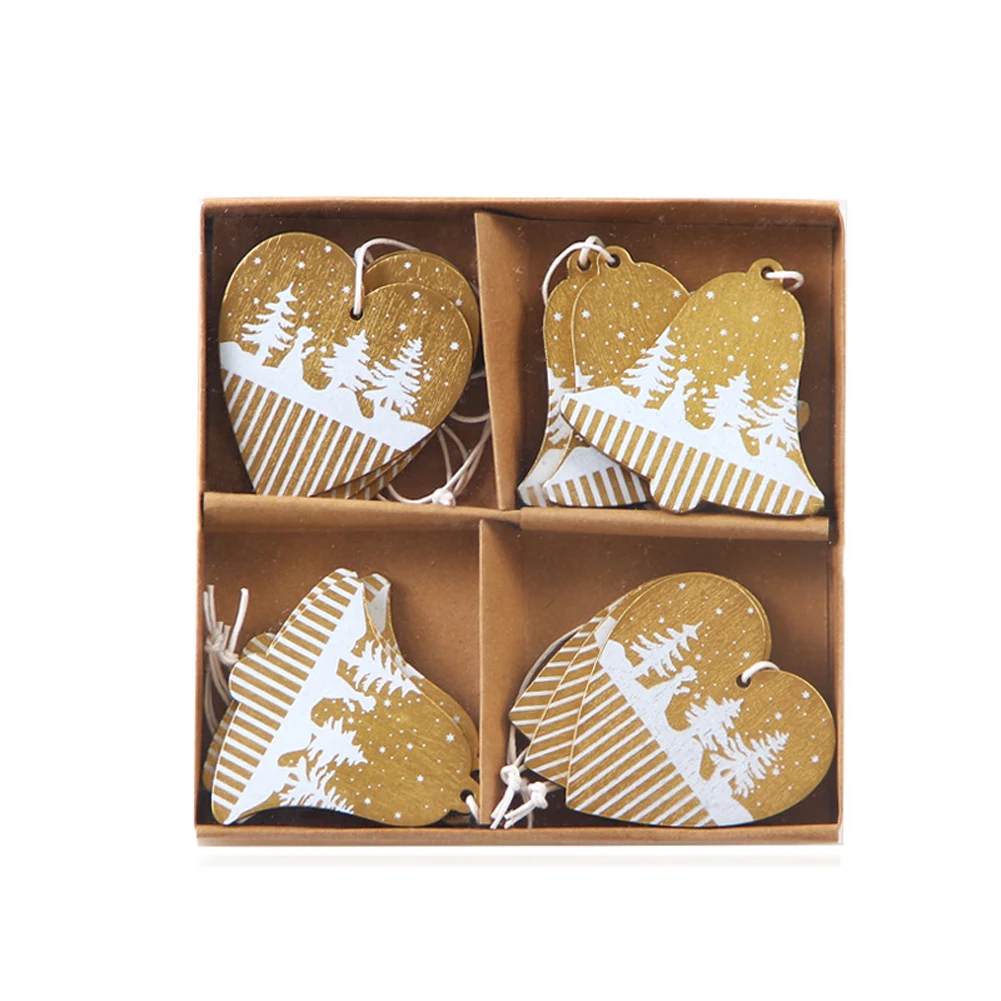 Gold Wooden Christmas Tree decorations Pendants Articles For Chirstmas Hanging Ornaments Xmas New Year deco noel Decor Star Angel - Цвет: Gold