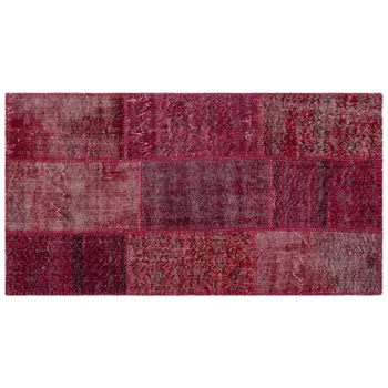 

Handmade Red Vintage Overdyed Patchwork Area Rug 081x150 Cm-2'8''X4'11''