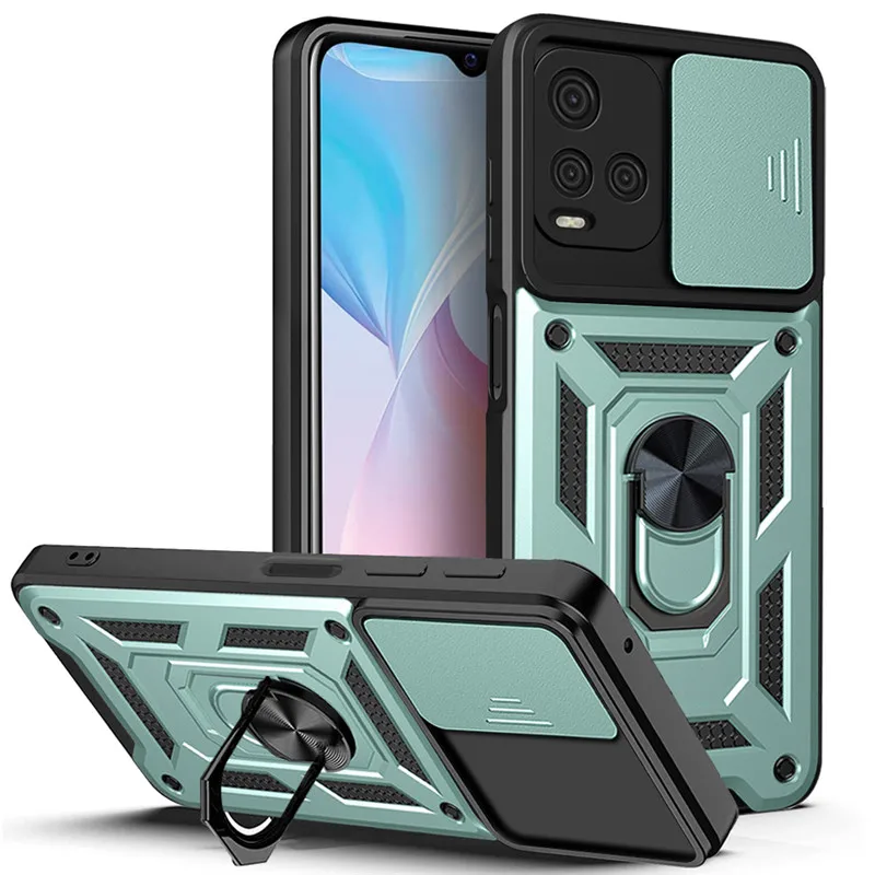 Slide Camera Shockproof Armor Phone Case For Vivo Y21 Y21S Y33S Y20 Y30 Y15S Y15A Y76S Car Magnetic Holder Ring Stand Back Cover bellroy case Cases & Covers