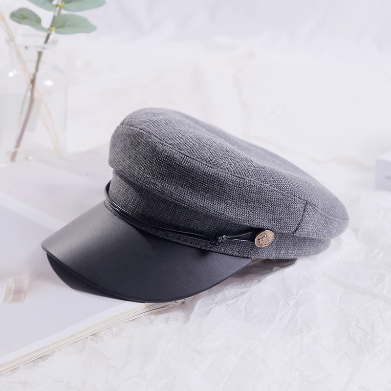 Из PU искусственной кожи высокого качества➕Осенне-зимние женские береты из хлопкового материала; мужская Кепка на плоской подошве в европейском и американском стиле; темно-синяя кепка; размер 56-58 см