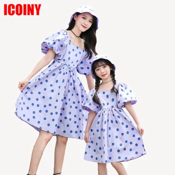 

Family Matching Clothes Dress+Hats Sets Mother Daughter Dots Dresses Mom and Daughter Solid Dress Family Matching dress