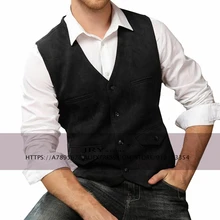 Men's V-Neck Suit Vests Fashion Formal Slim Fit Business Dress Vest Waistcoat