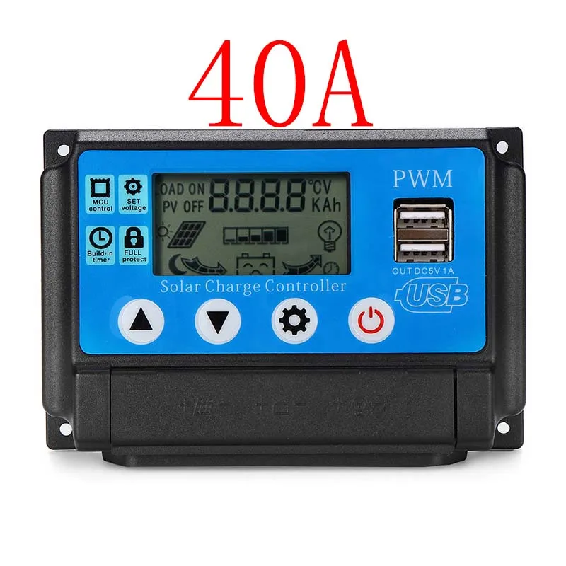 40A PWM 10A/20A/30A/70A/50A Солнечный контроллер заряда двойной USB ЖК-дисплей 12 В 24 В Авто Солнечная Панель зарядное устройство регулятор с нагрузкой - Цвет: 40A